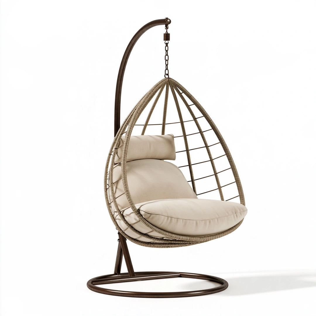 Poltrona sospesa 105 x 105 x 195 cm in metallo e fibra intrecciata marrone beige con supporto