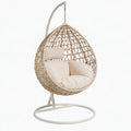 Poltrona sospesa 105 x 105 x 195 cm in fibra intrecciata beige con struttura in metallo bianco design a uovo
