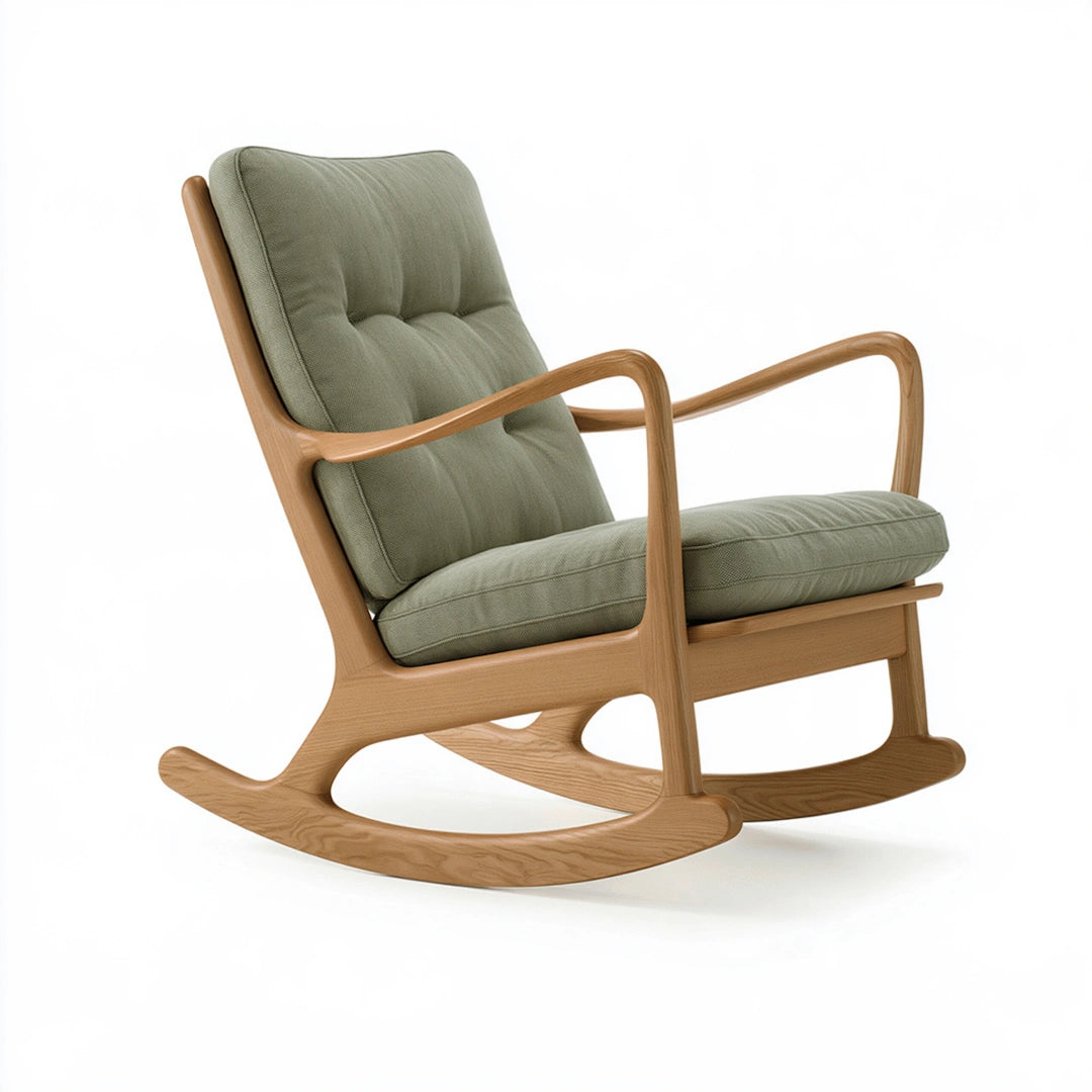 Sedia a dondolo 100 x 75 x 98 cm in legno e tessuto verde stile moderno