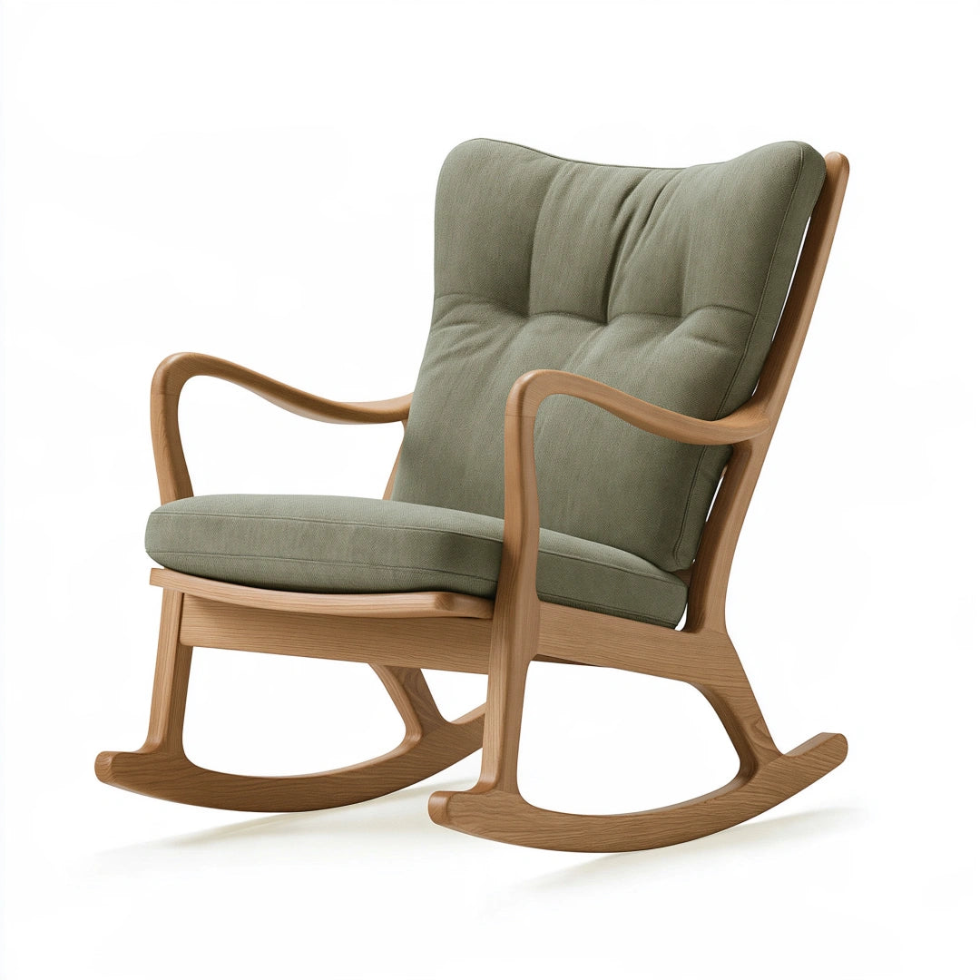 Sedia a dondolo 70 x 95 x 105 cm in legno e tessuto verde oliva - stile nordico relax