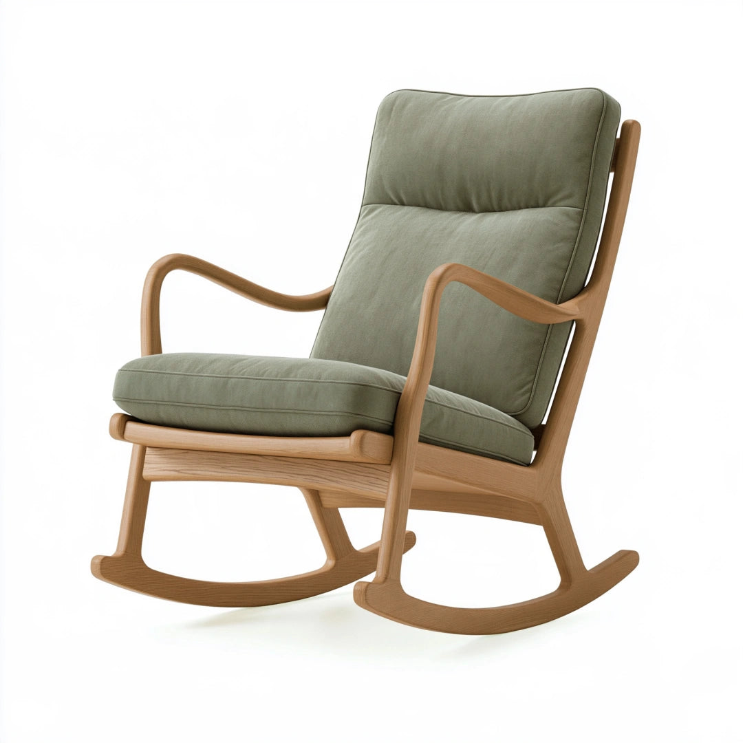 Sedia a dondolo 70 x 95 x 105 cm in legno e tessuto verde stile nordico