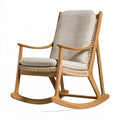 Sedia a dondolo 70 x 100 x 105 cm in legno naturale con intreccio e imbottitura beige