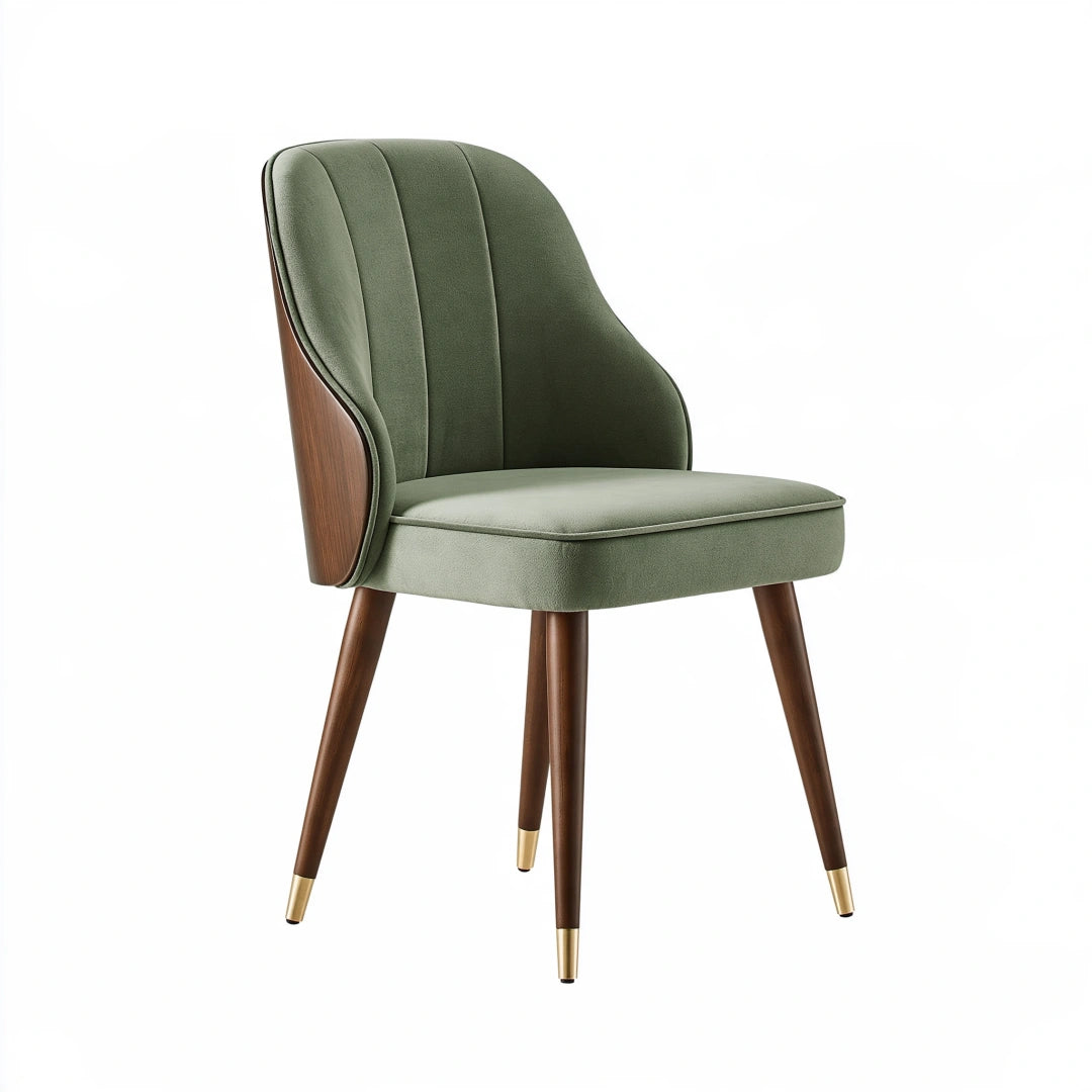 Sedia da pranzo 55 x 60 x 84 cm in tessuto verde con gambe in legno stile moderno