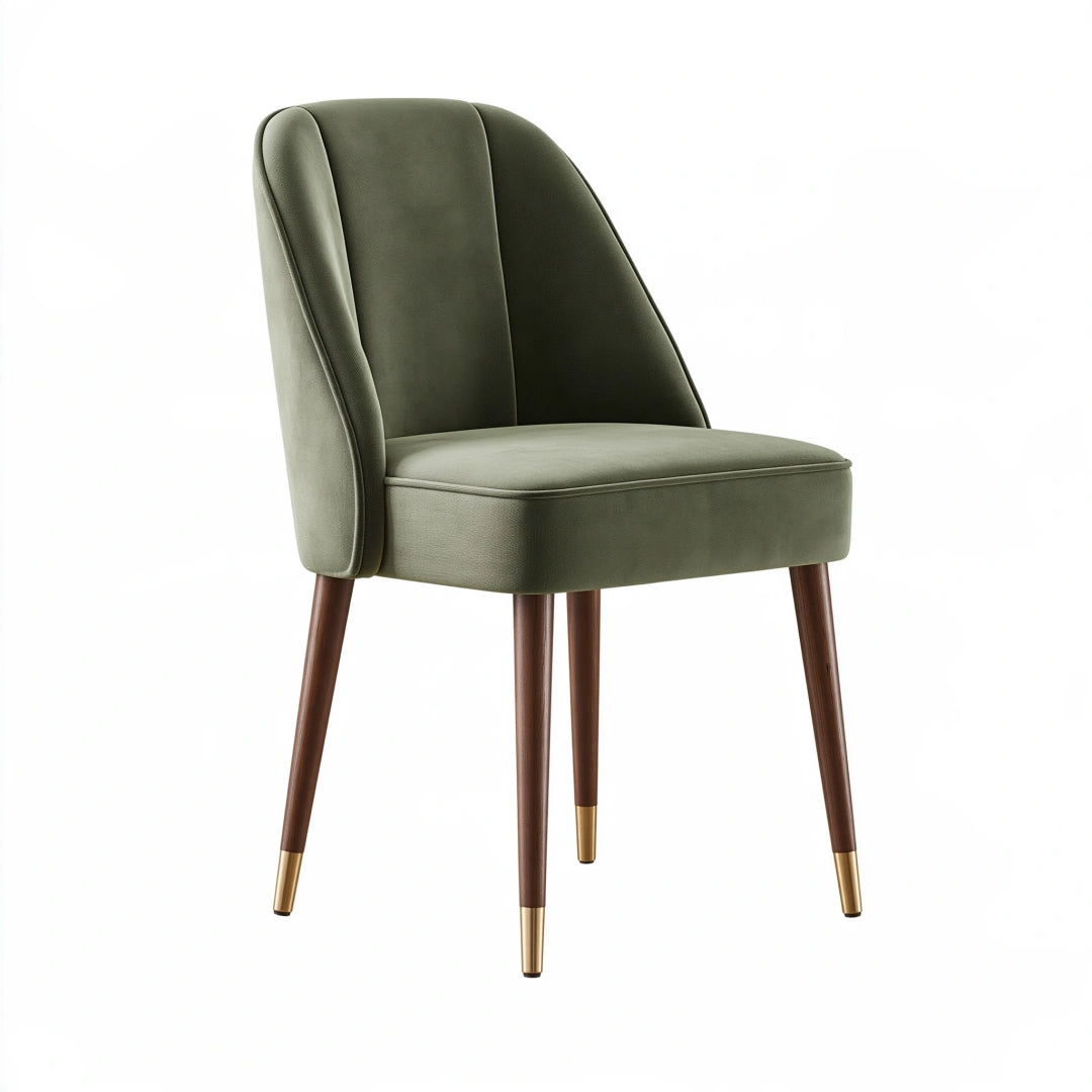 Sedia imbottita 55 x 62 x 84 cm in tessuto verde con gambe in legno stile moderno