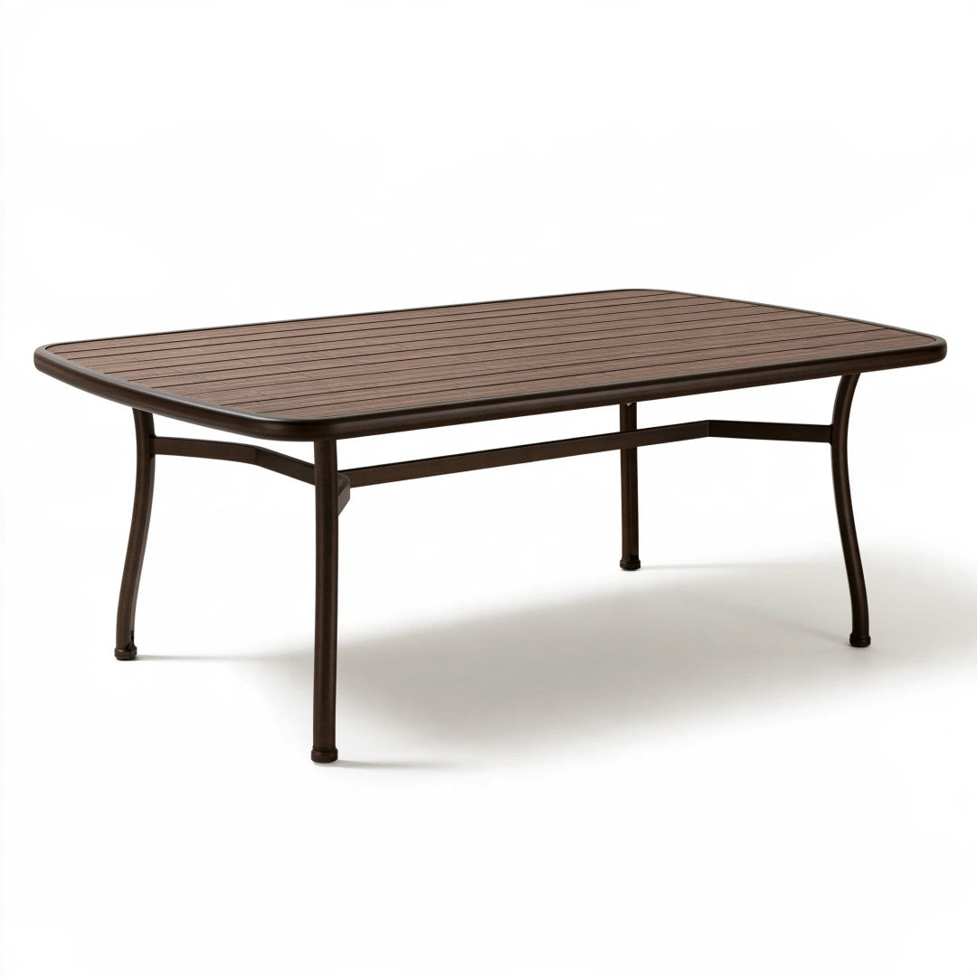 Tavolo da esterno 200 x 100 x 75 cm in metallo e legno marrone - piano a doghe stile contemporaneo