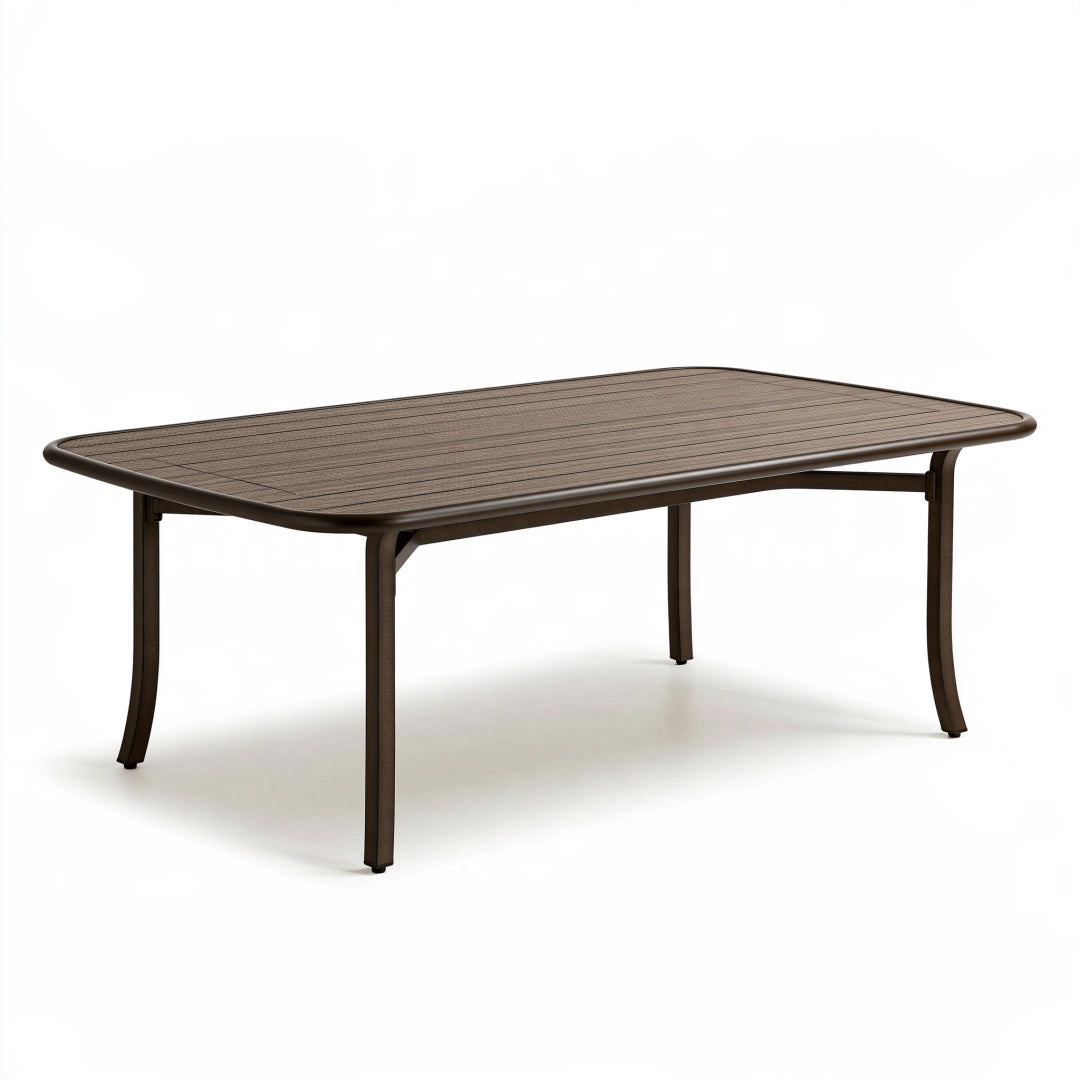 Tavolo da giardino rettangolare 180 x 90 x 75 cm marrone in metallo con piano effetto legno