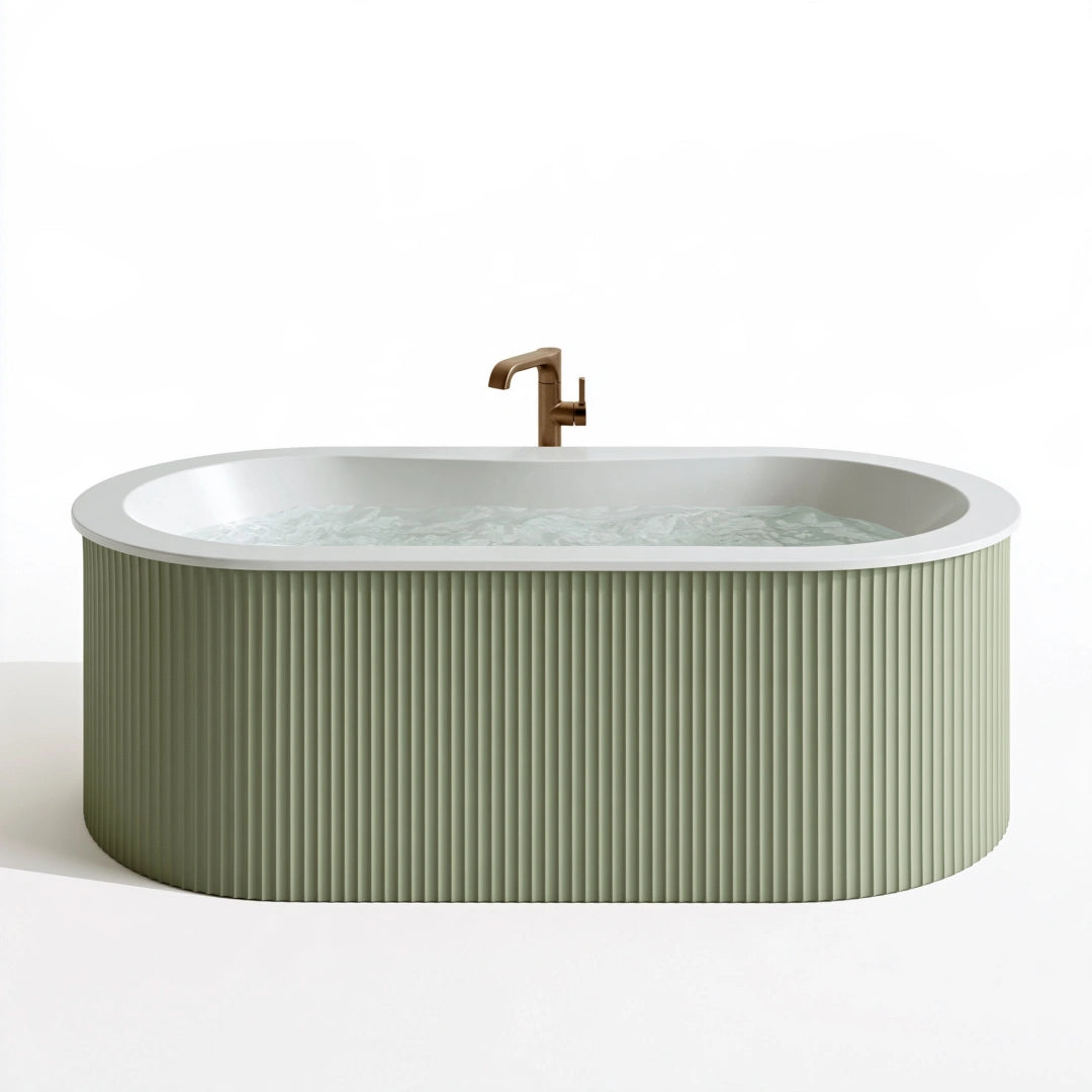 Vasca da bagno freestanding ovale 170 x 80 cm in acrilico verde salvia con finitura scanalata