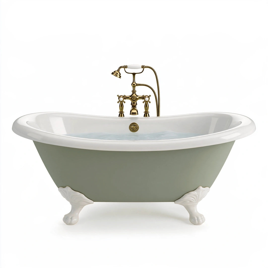 Vasca da bagno freestanding 170 x 75 x 75 cm in acrilico verde salvia e bianco stile classico
