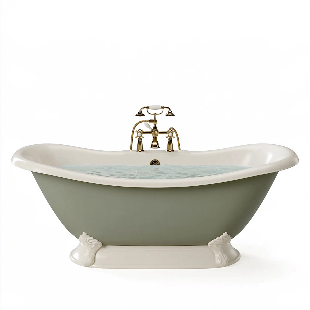 Vasca da bagno 170 x 75 cm in acrilico verde salvia e bianco - freestanding classica con piedi decorativi